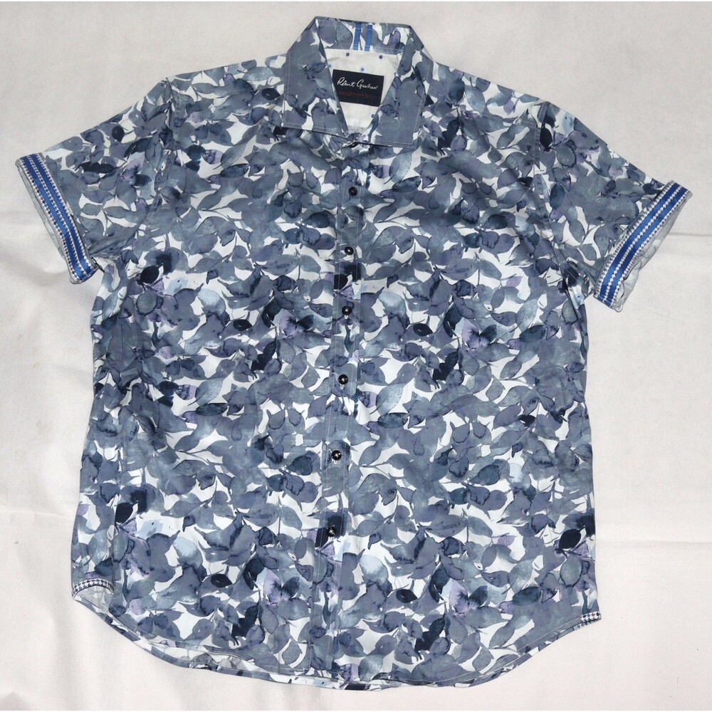 Robert Graham Tailored Fit Men Short Sleeve Button Front Abstract Shirt Size 2XL